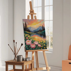 Malen nach Zahlen - Berglandschaft mit Wildblumensee