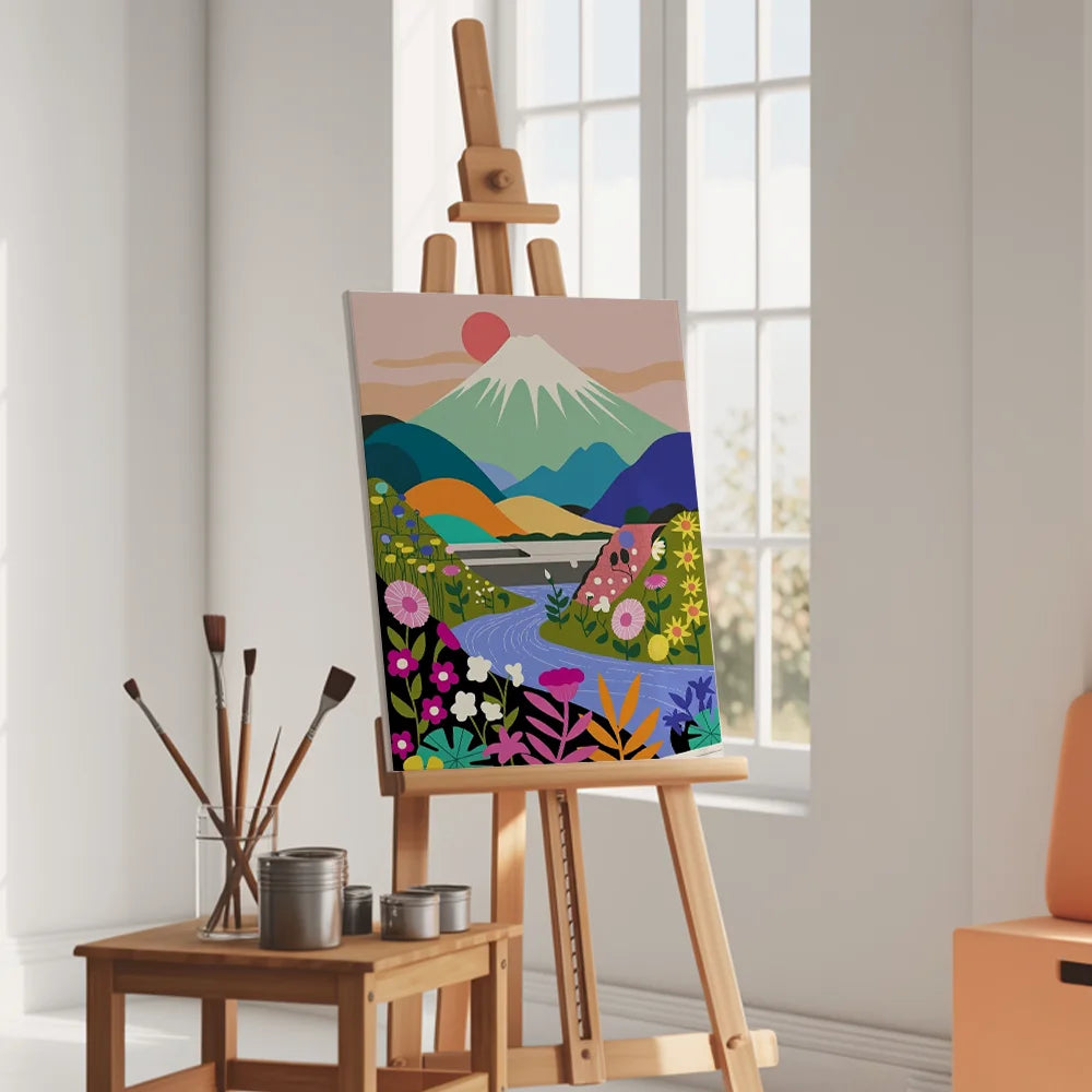 Malen nach Zahlen - Berglandschaft mit Wildblumensee