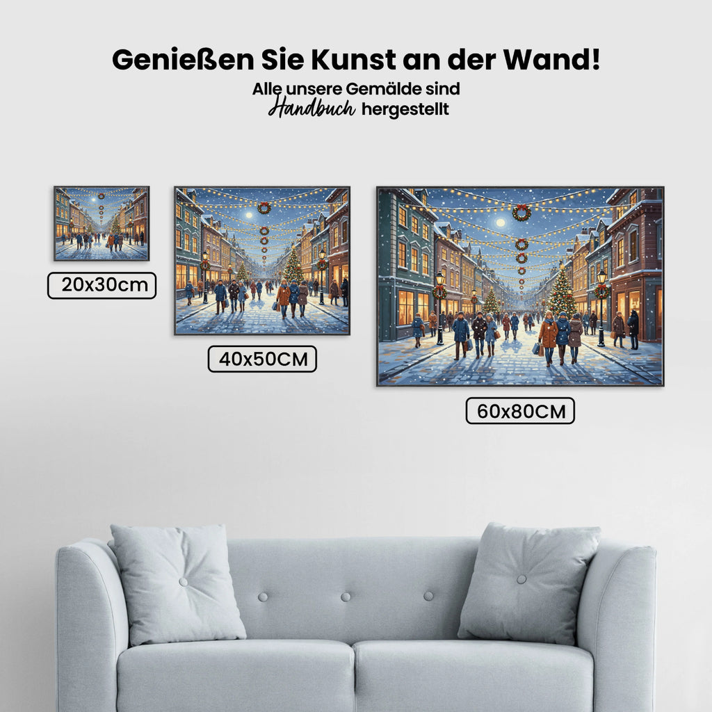 Malen nach Zahlen - Festliche Straße mit hängenden Weihnachtslichtern