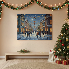 Malen nach Zahlen - Festliche Straße mit hängenden Weihnachtslichtern