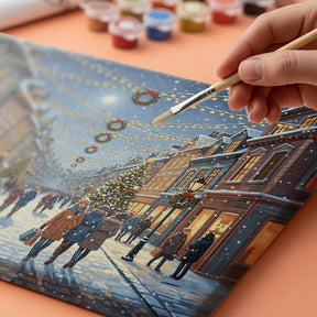 Malen nach Zahlen - Festliche Straße mit hängenden Weihnachtslichtern