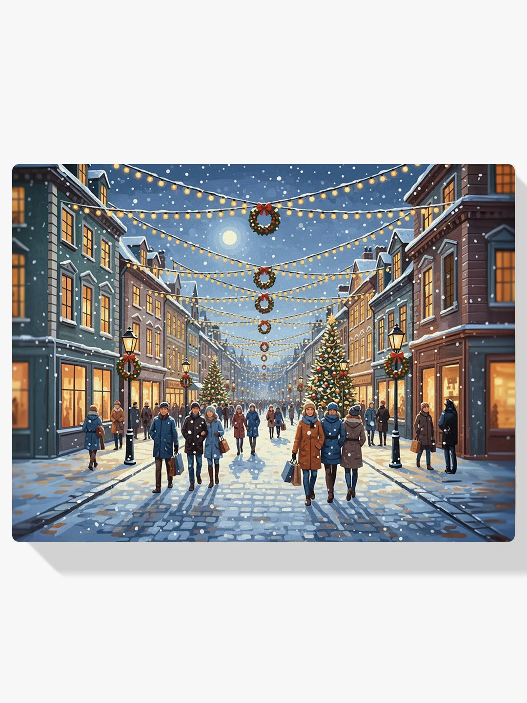 Malen nach Zahlen - Festliche Straße mit hängenden Weihnachtslichtern