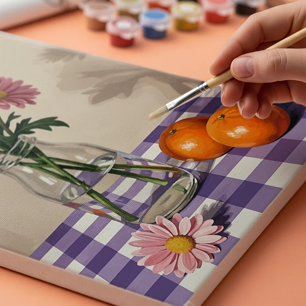 Malen nach Zahlen - Gemütliche Blumenvase mit Orangen