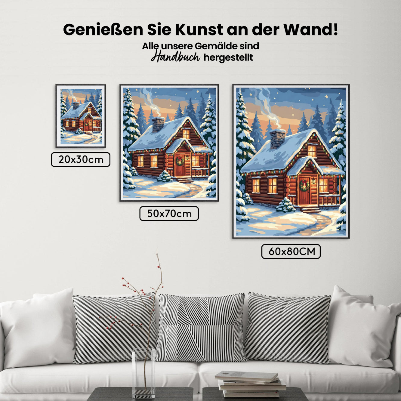 Malen nach Zahlen - Gemütliche Hütte bei den Winterkiefern