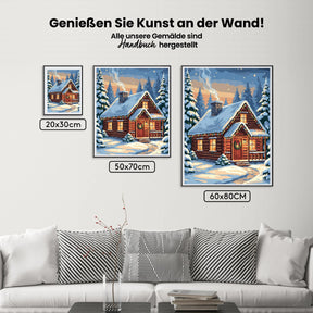 Malen nach Zahlen - Gemütliche Hütte bei den Winterkiefern