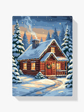 Malen nach Zahlen - Gemütliche Hütte bei den Winterkiefern