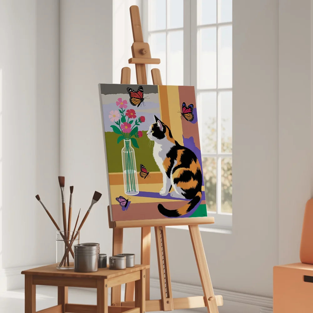 Malen nach Zahlen - Getigerte Katze Floral