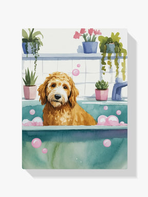 Malen nach Zahlen - Goldendoodle im Badezimmer