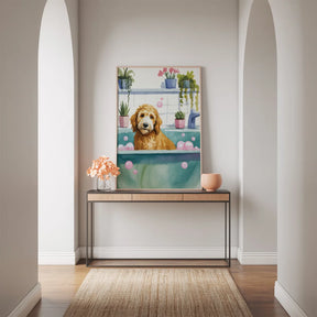 Malen nach Zahlen - Goldendoodle im Badezimmer