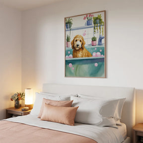 Malen nach Zahlen - Goldendoodle im Badezimmer