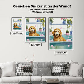 Malen nach Zahlen - Goldendoodle im Badezimmer