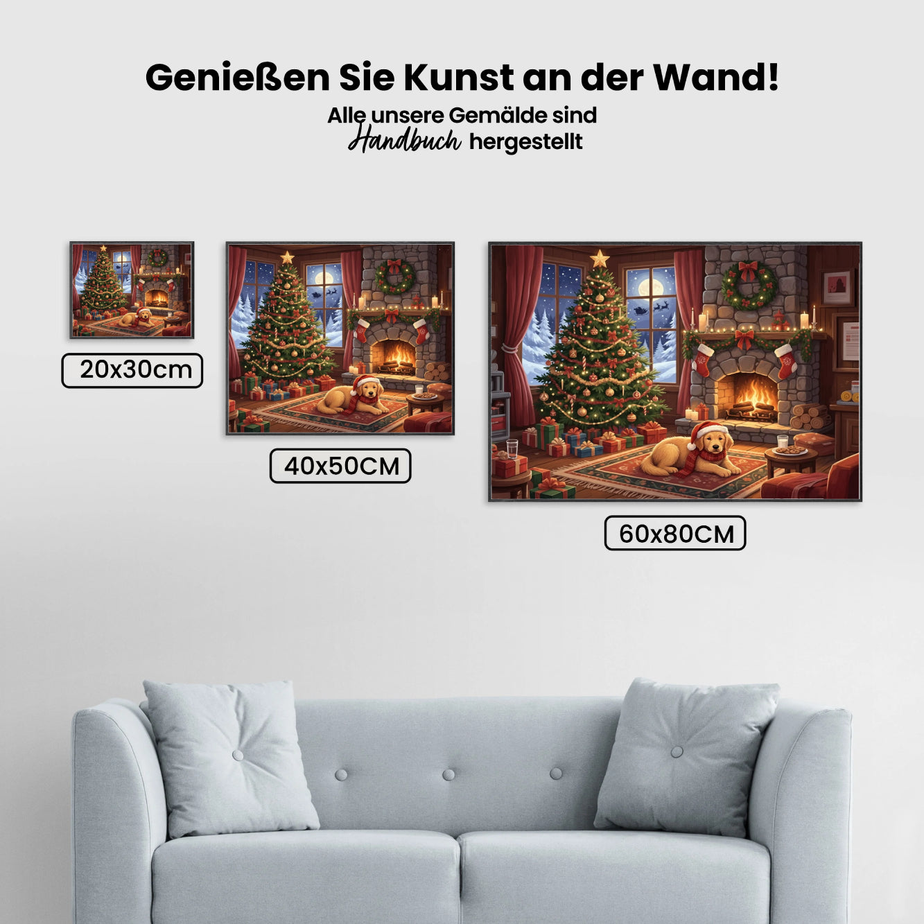 Malen nach Zahlen - Hund wartet auf den Weihnachtsmann am Kamin