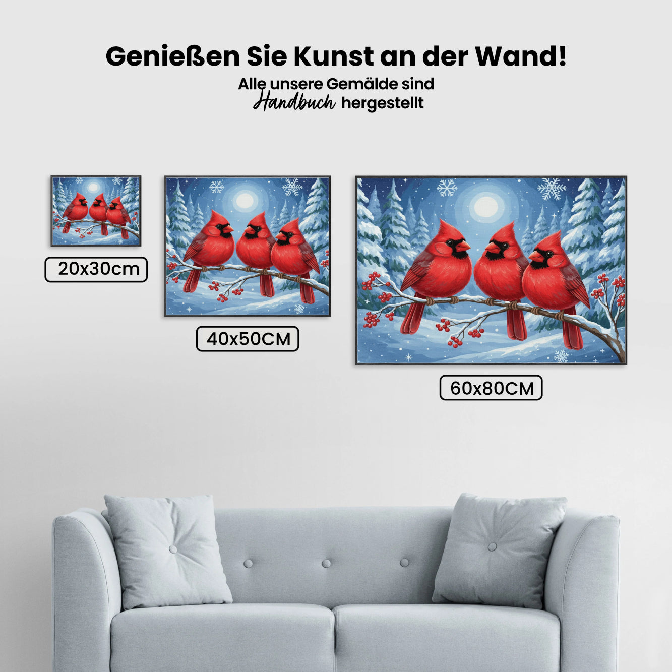 Malen nach Zahlen - Kardinalvögel auf einem frostbedeckten Ast