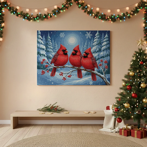 Malen nach Zahlen - Kardinalvögel auf einem frostbedeckten Ast