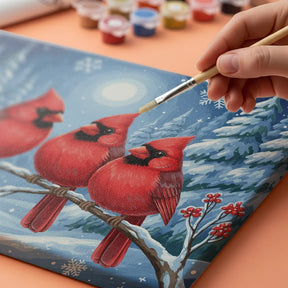 Malen nach Zahlen - Kardinalvögel auf einem frostbedeckten Ast