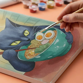Malen nach Zahlen - Katze isst Ramen