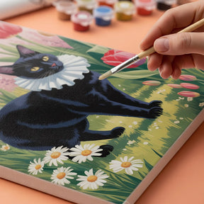 Malen nach Zahlen - Katzen-Kuscheldecke mit Blumenmuster