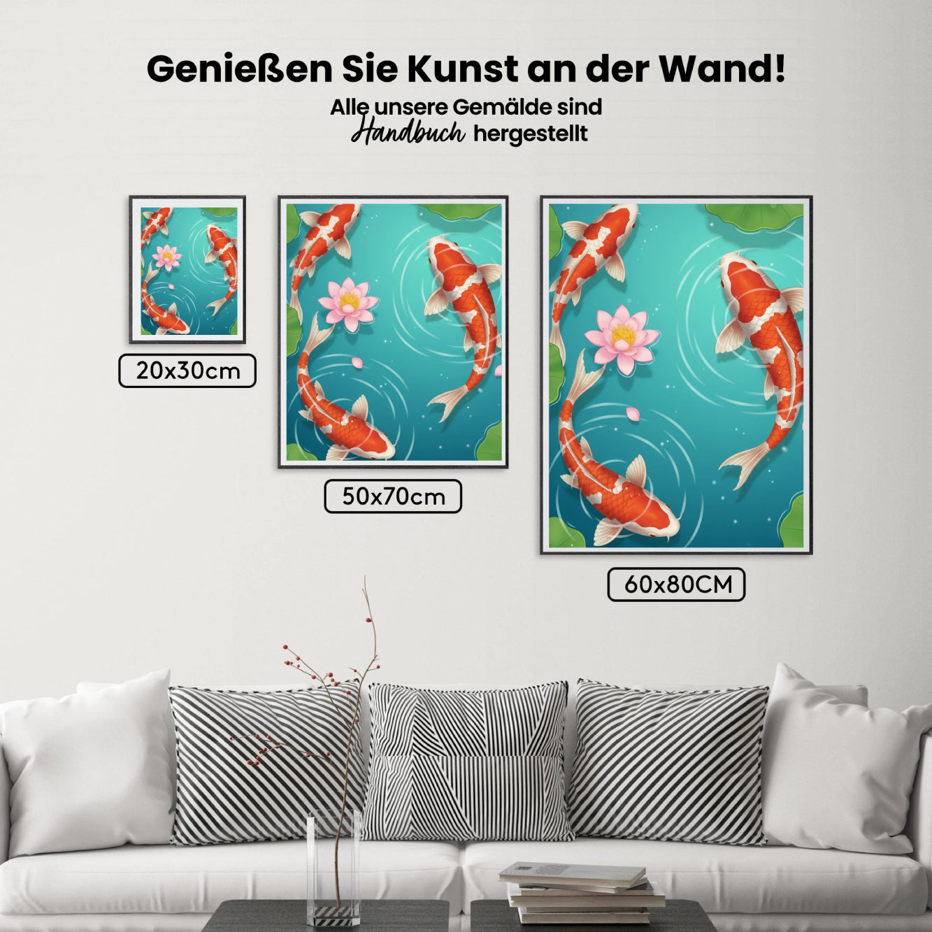 Malen nach Zahlen - Koi-Fische schwimmen im Lotusteich