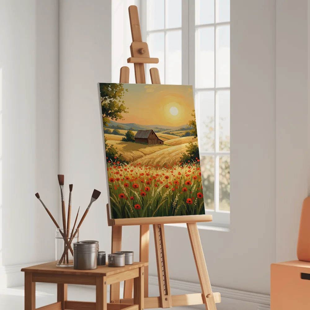 Malen nach Zahlen - Landschaft mit Sonnenuntergang und Bergen