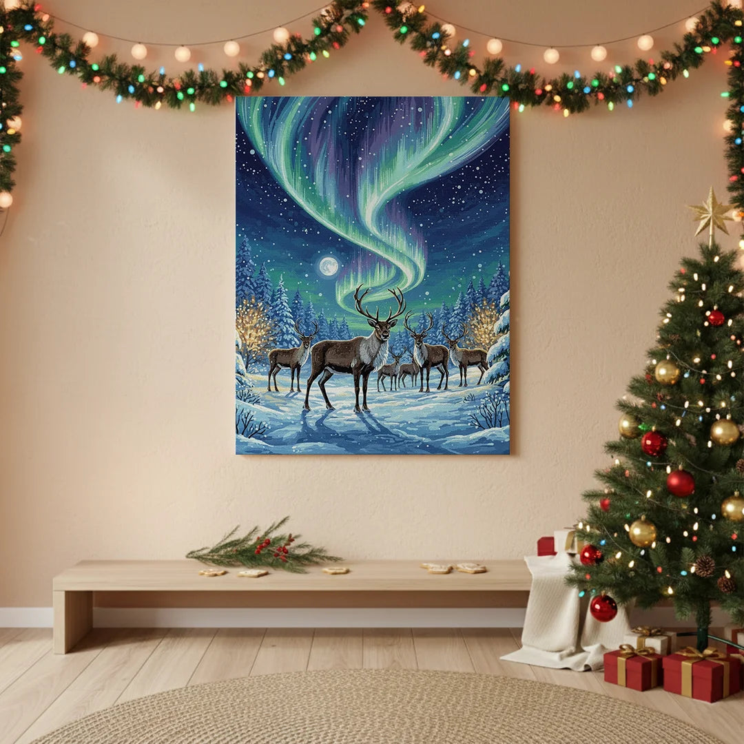 Malen nach Zahlen - Rentiere unter dem Nordlicht