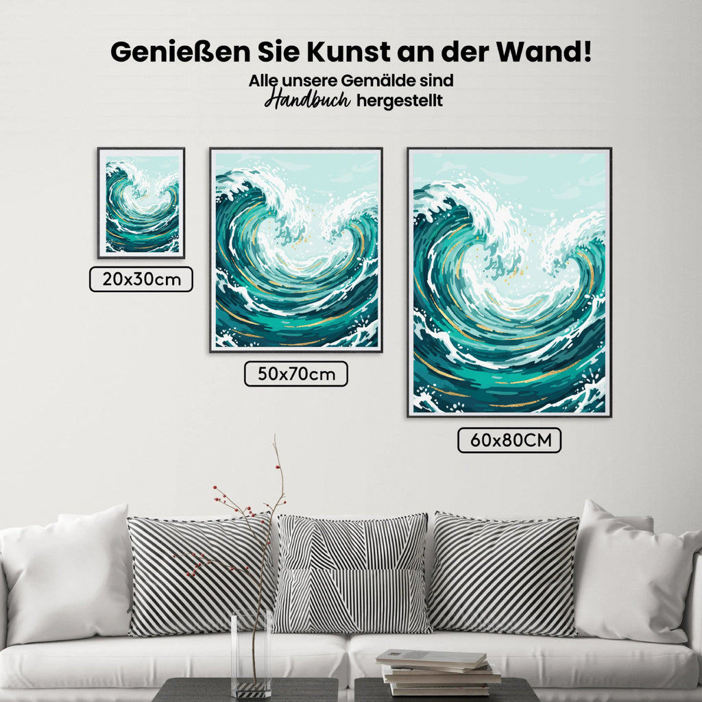 Malen nach Zahlen - Salbeigrün und blaue Wellen
