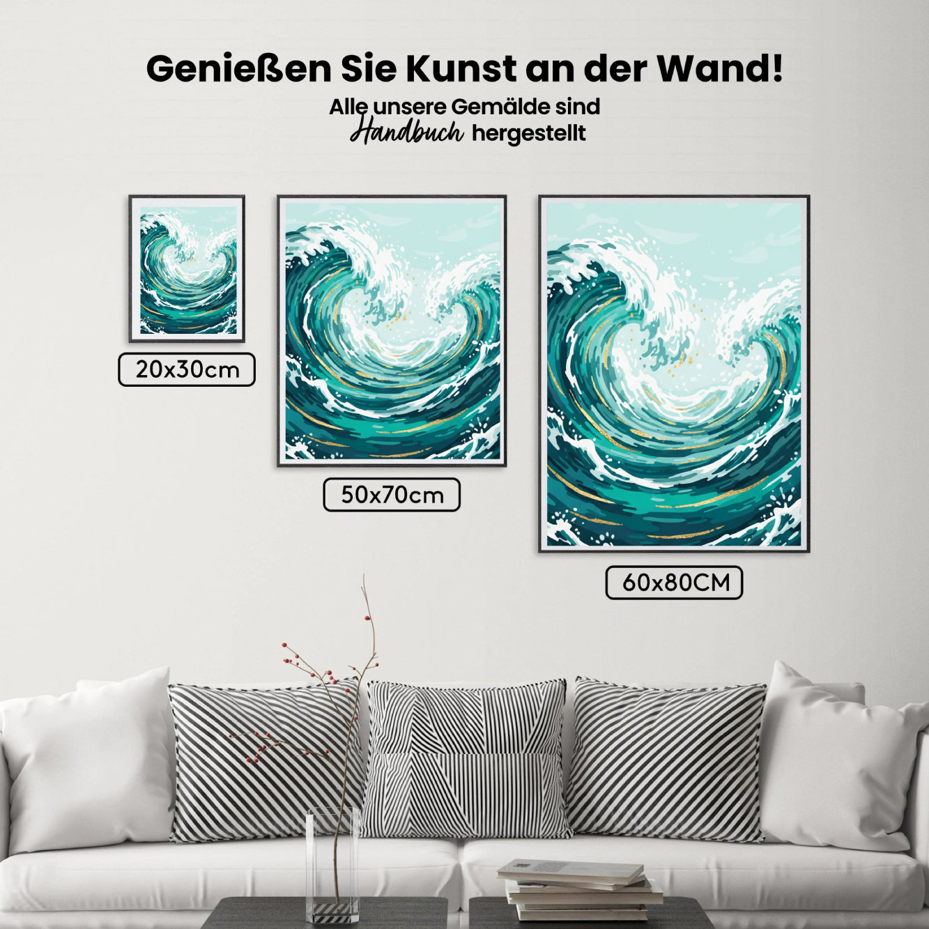 Malen nach Zahlen - Salbeigrün und blaue Wellen