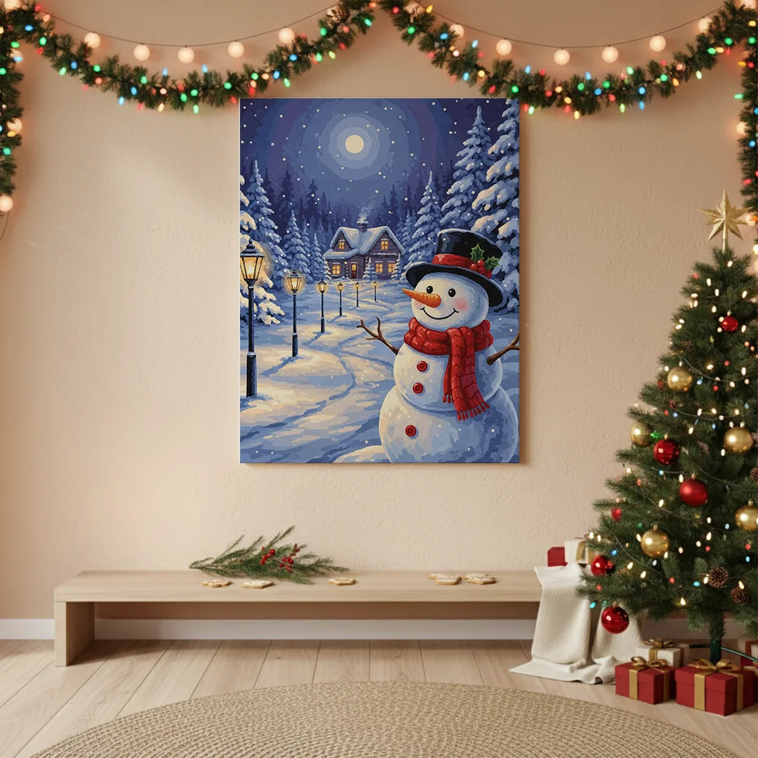 Malen nach Zahlen - Schneemann am Laternenweg