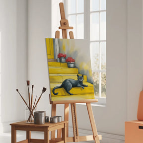 Malen nach Zahlen - Schwarze Katze auf der Treppe