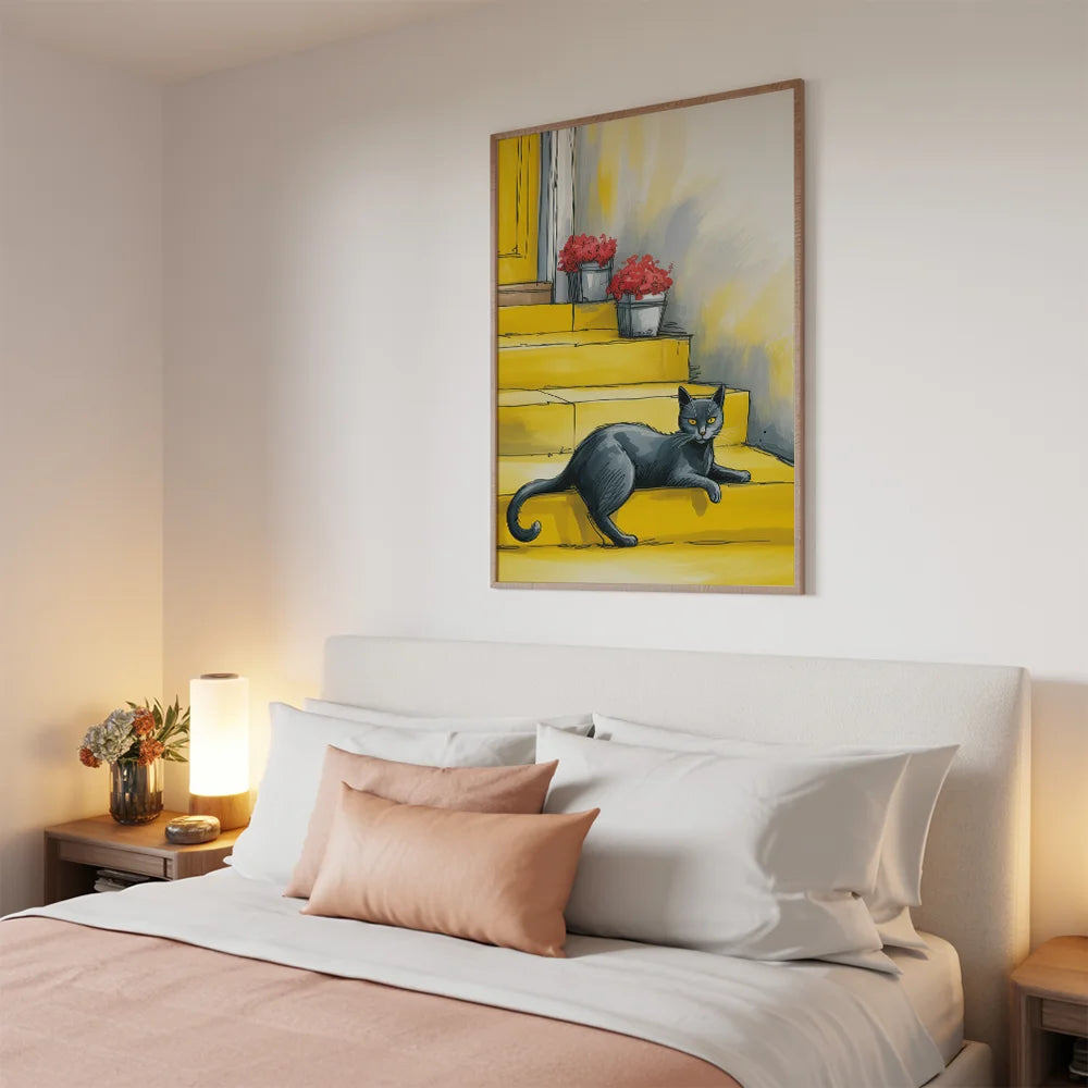 Malen nach Zahlen - Schwarze Katze auf der Treppe