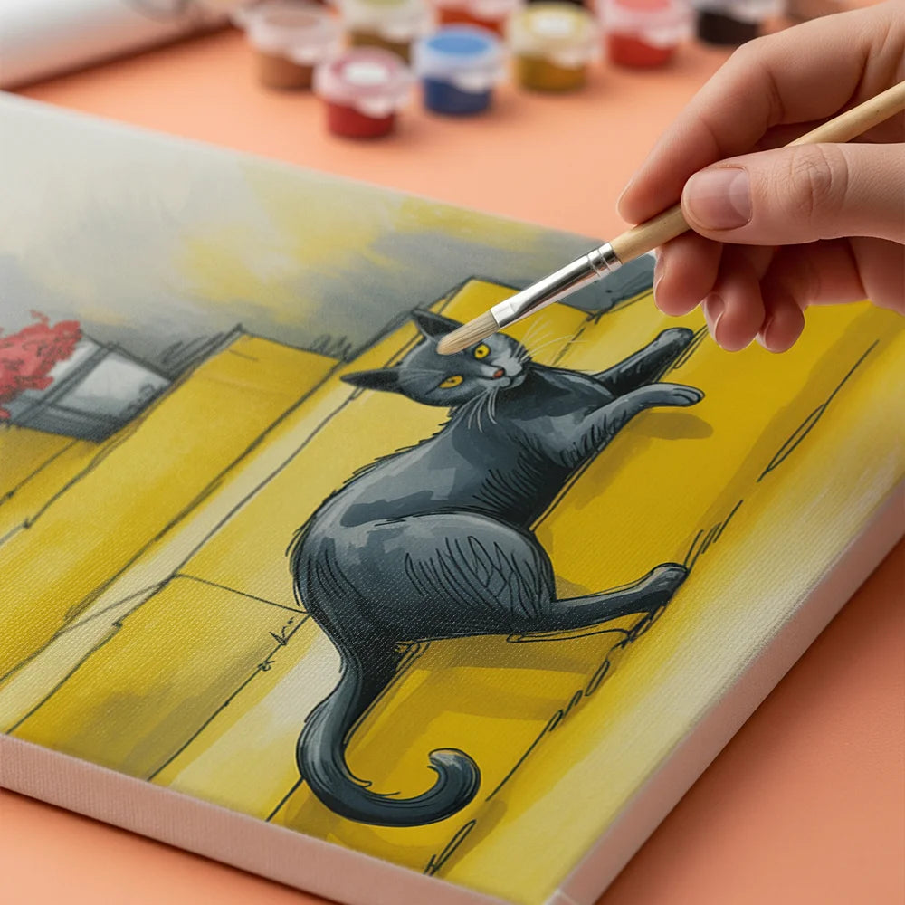 Malen nach Zahlen - Schwarze Katze auf der Treppe
