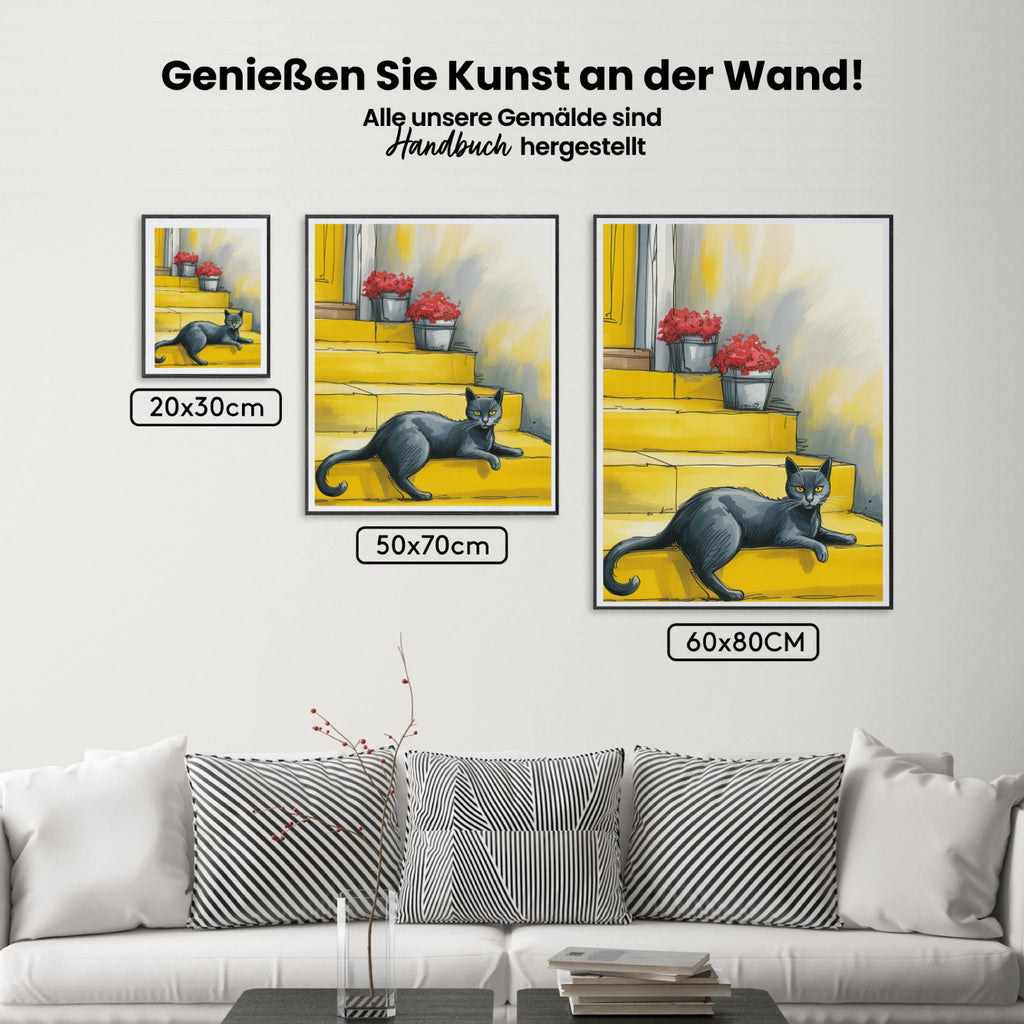 Malen nach Zahlen - Schwarze Katze auf der Treppe