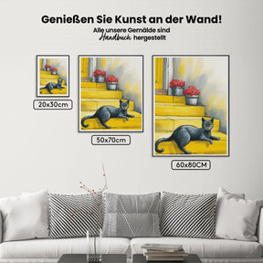 Malen nach Zahlen - Schwarze Katze auf der Treppe