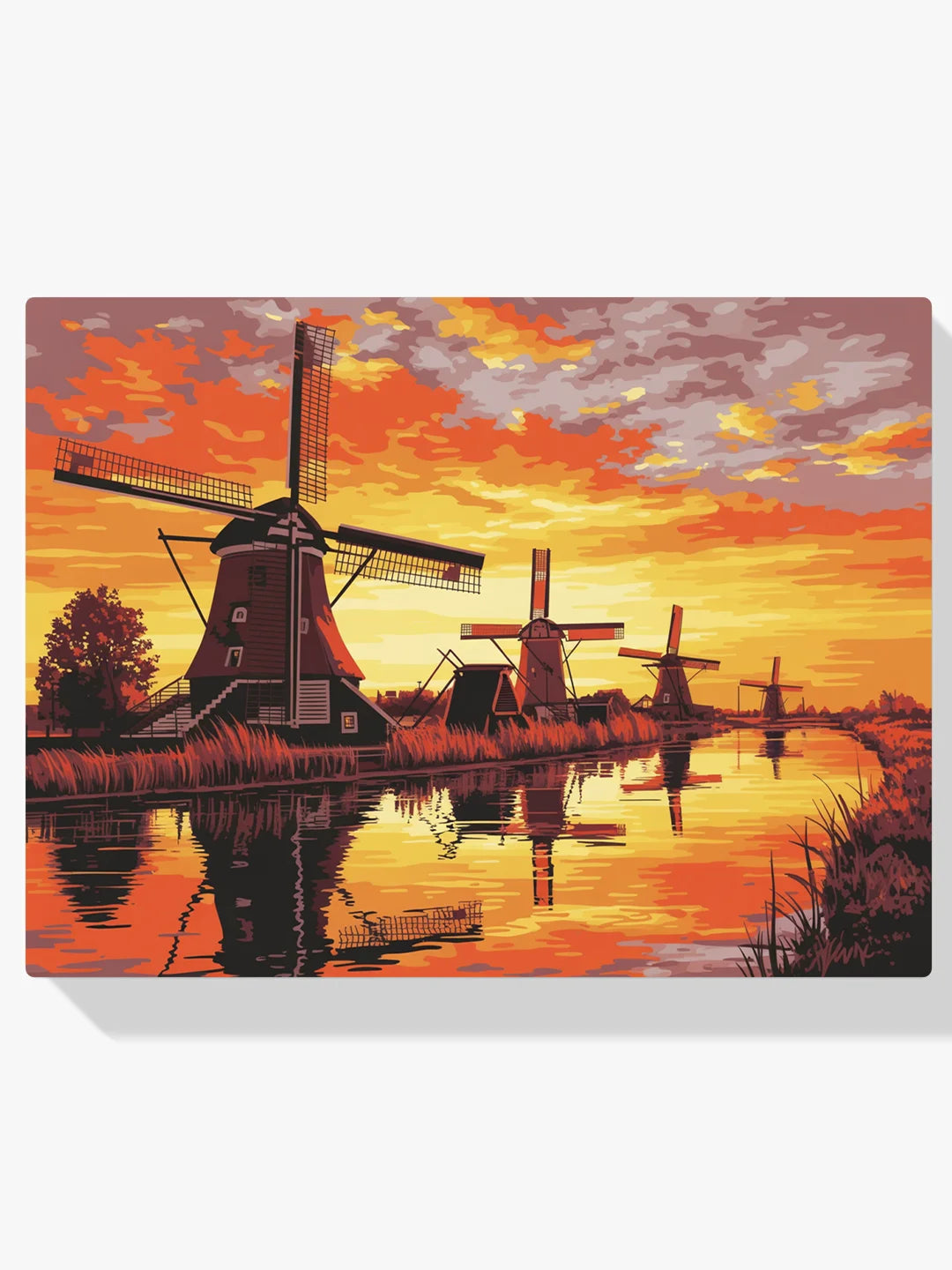 Malen nach Zahlen - Sonnenuntergang bei den Windmühlen von Kinderdijk