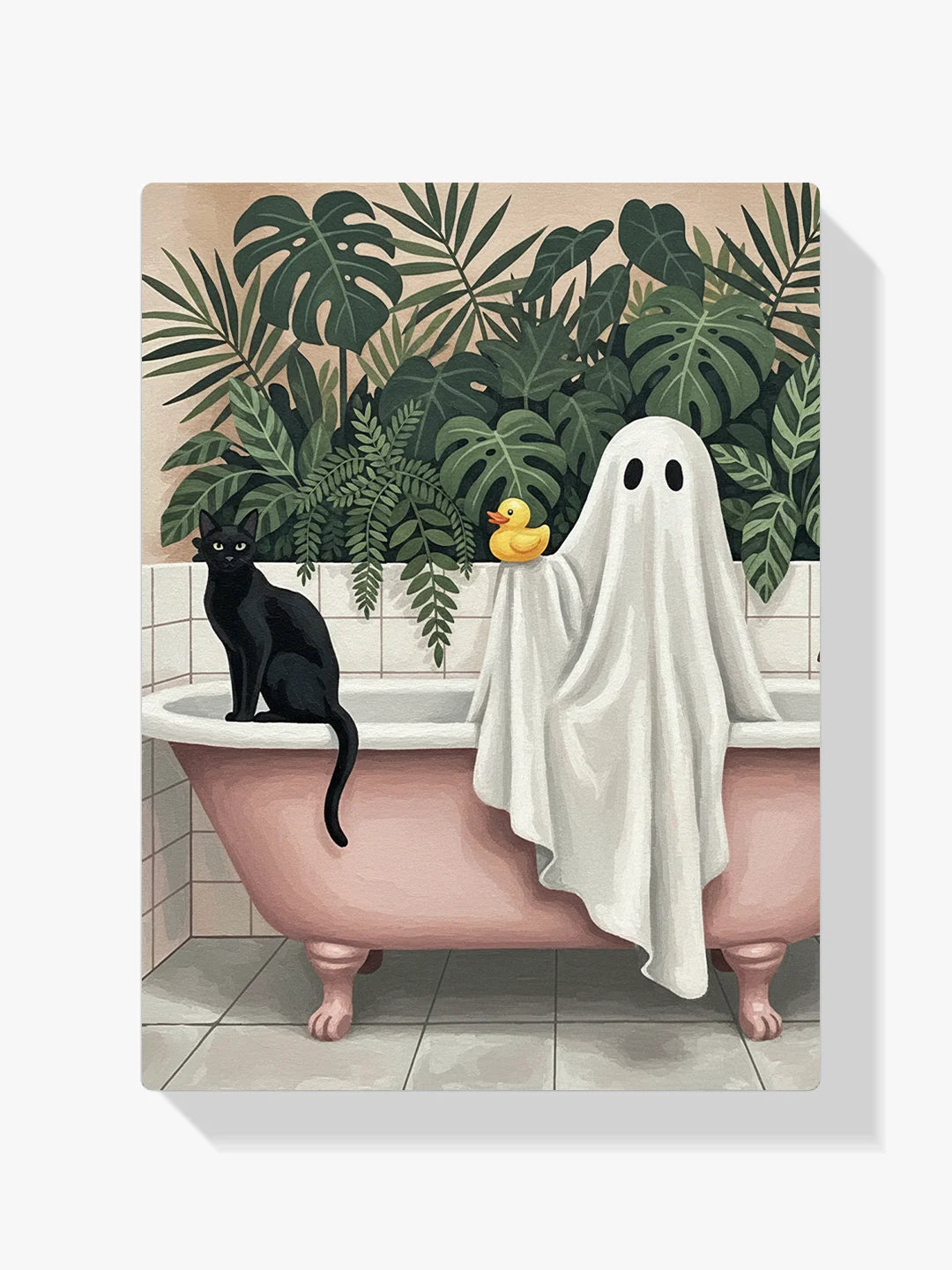Malen nach Zahlen - Süße Geisterkatze-Ente in der Badewanne