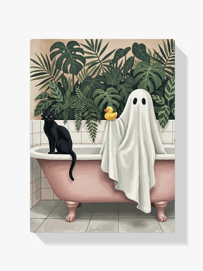 Malen nach Zahlen - Süße Geisterkatze-Ente in der Badewanne