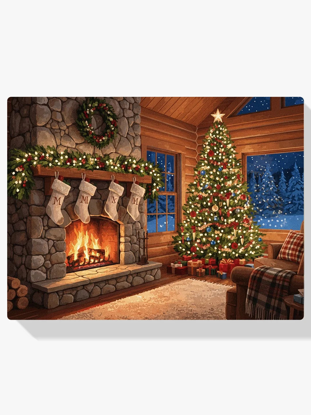 Malen nach Zahlen - Warme Herdfeuer und Weihnachtslichter