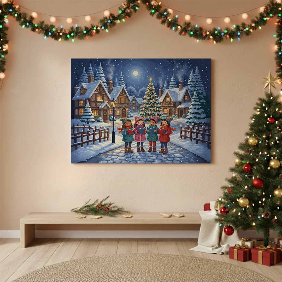 Malen nach Zahlen - Weihnachtsliedersänger im Schnee