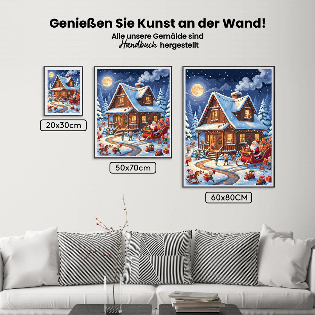 Malen nach Zahlen - Weihnachtsmann-Werkstatt im Schnee