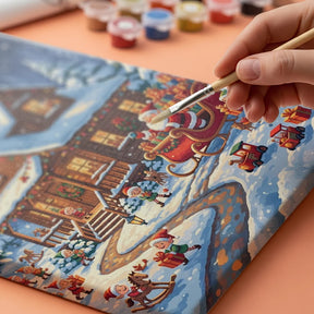 Malen nach Zahlen - Weihnachtsmann-Werkstatt im Schnee