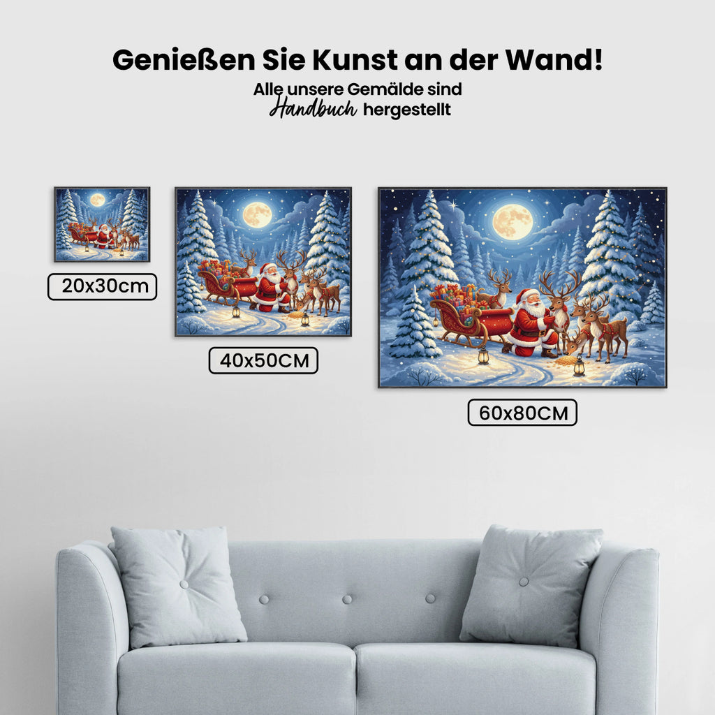 Malen nach Zahlen - Weihnachtsmann und seine Rentierfreunde