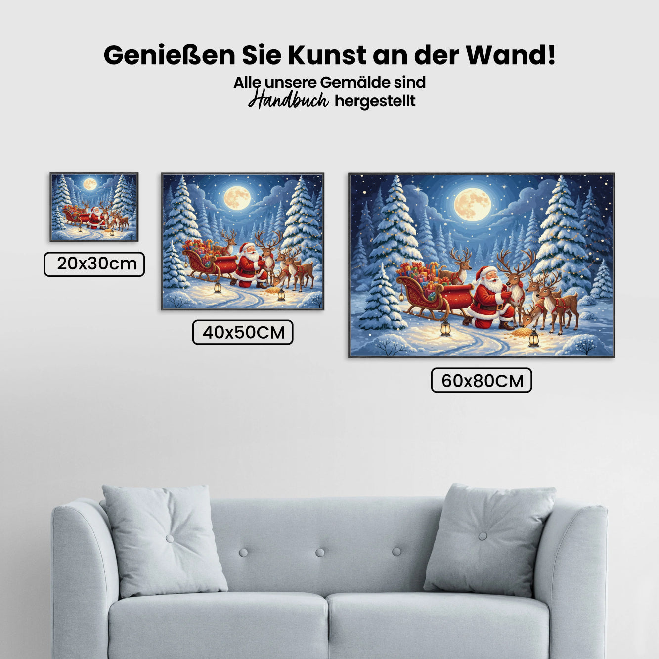 Malen nach Zahlen - Weihnachtsmann und seine Rentierfreunde
