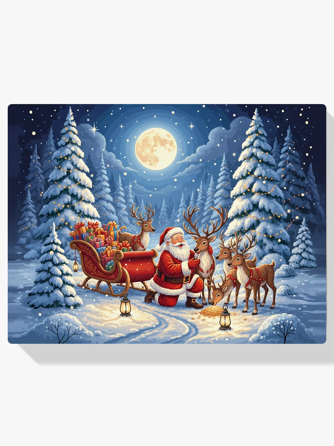 Malen nach Zahlen - Weihnachtsmann und seine Rentierfreunde