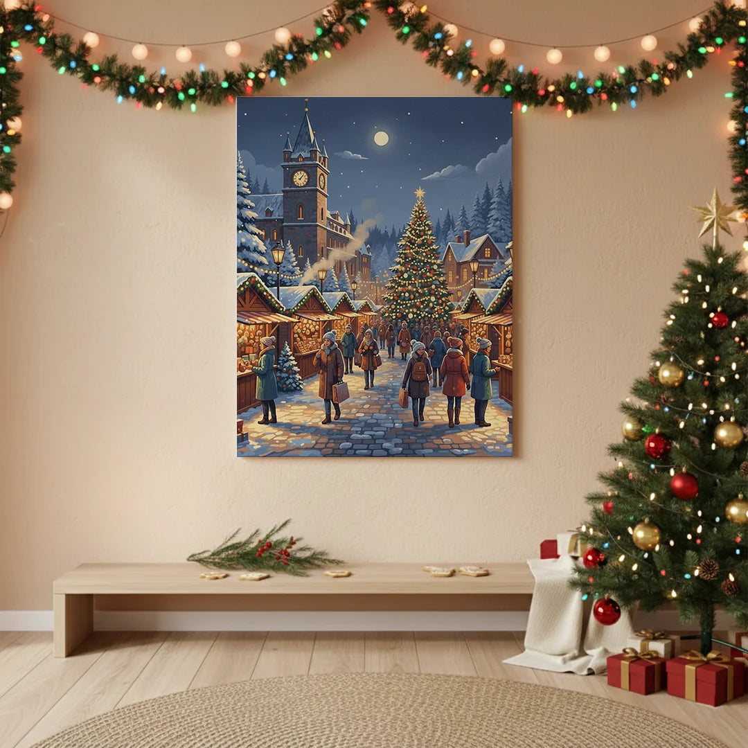 Malen nach Zahlen - Weihnachtsmarkt in der Abenddämmerung