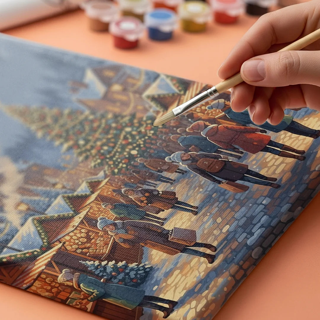 Malen nach Zahlen - Weihnachtsmarkt in der Abenddämmerung