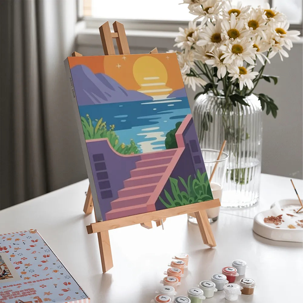 Malen nach Zahlen - 6 Mini-Gemälde | Sonnenverwöhnte Schritte-Set