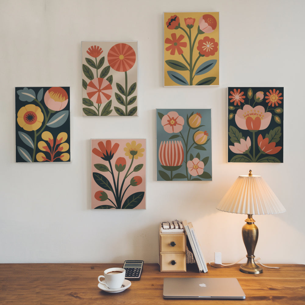 Malen nach Zahlen - 6 Mini-Gemälde | Retro-Garten-Set