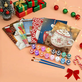 Malen nach Zahlen - 6 Mini-Gemälde | Mini-Becher mit heißer Schokolade