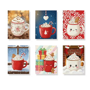 Malen nach Zahlen - 6 Mini-Gemälde | Mini-Becher mit heißer Schokolade