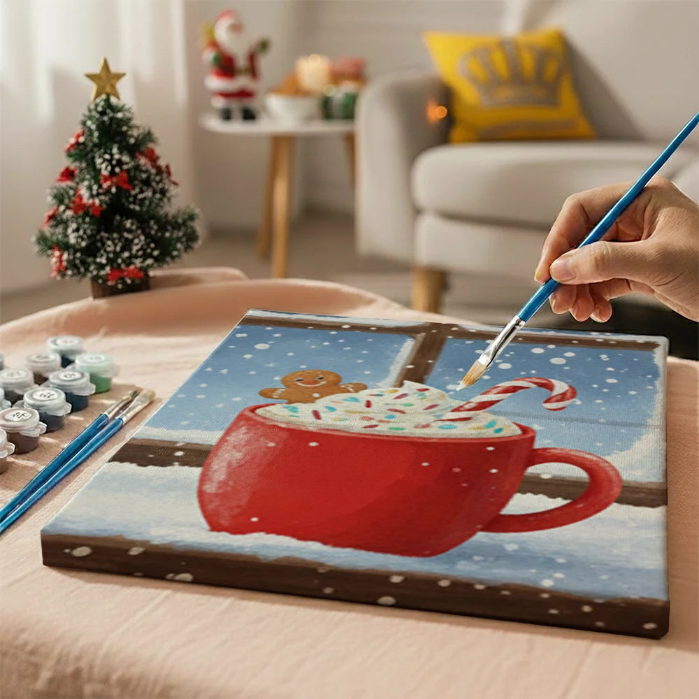 Malen nach Zahlen - 6 Mini-Gemälde | Mini-Becher mit heißer Schokolade