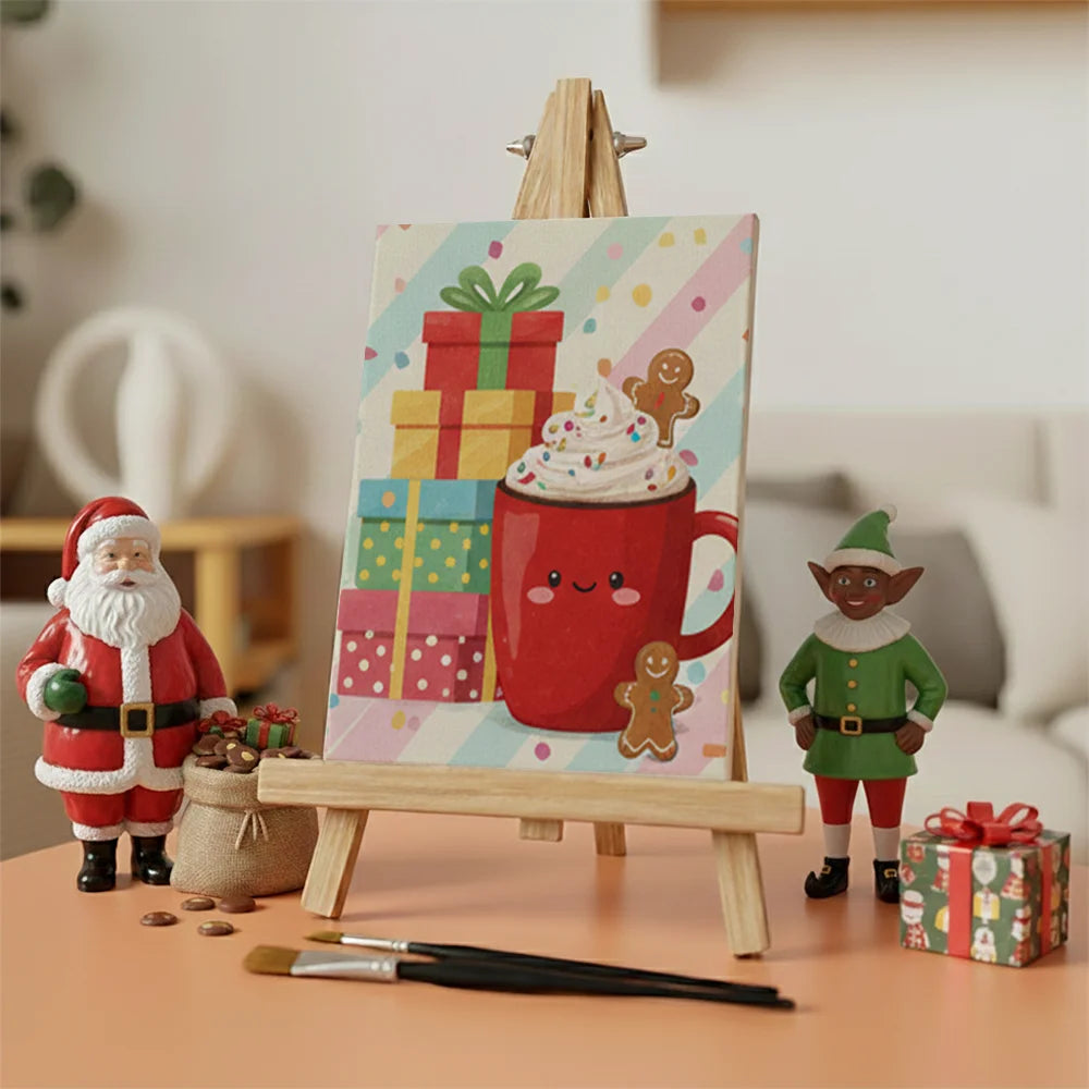 Malen nach Zahlen - 6 Mini-Gemälde | Mini-Becher mit heißer Schokolade